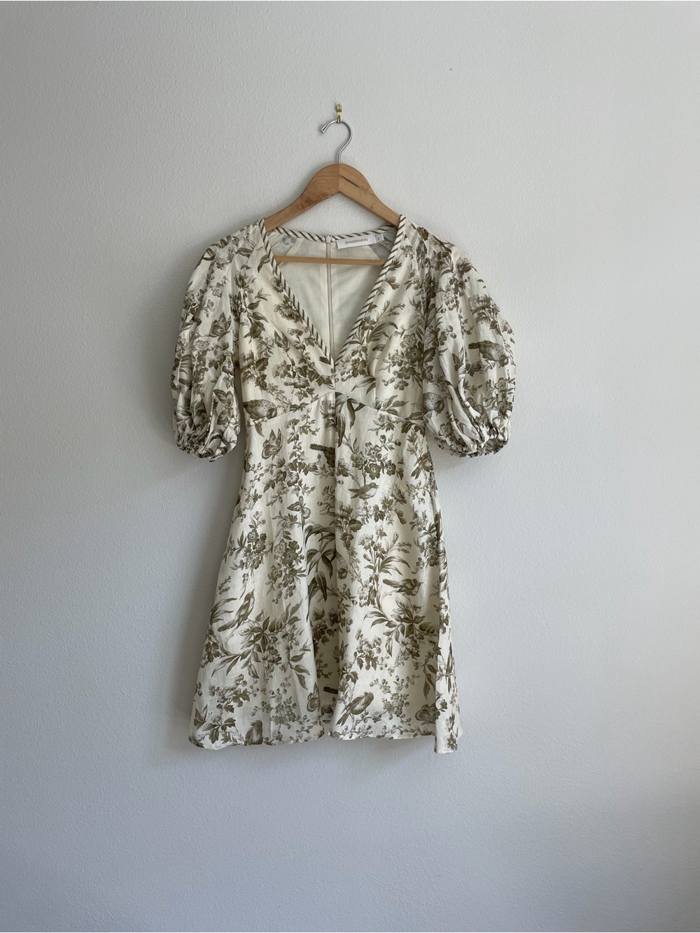 Zimmermann Cream Mini Dress with Olive Floral Print